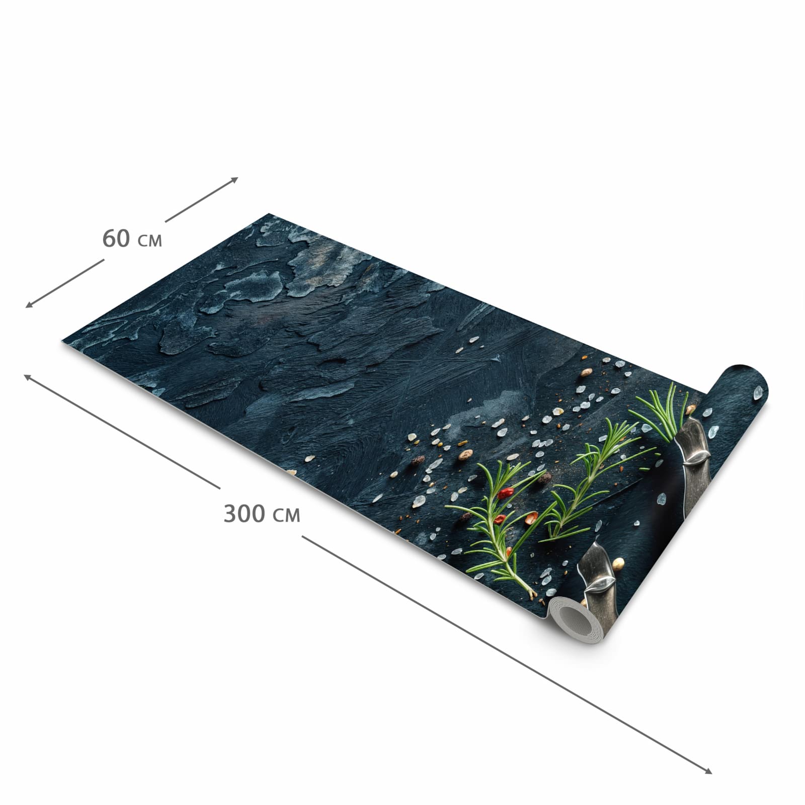 Abriebfester waschbarer Küchenläufer mit Kräutersammlung-Motiv, Dimension - 60x300 cm