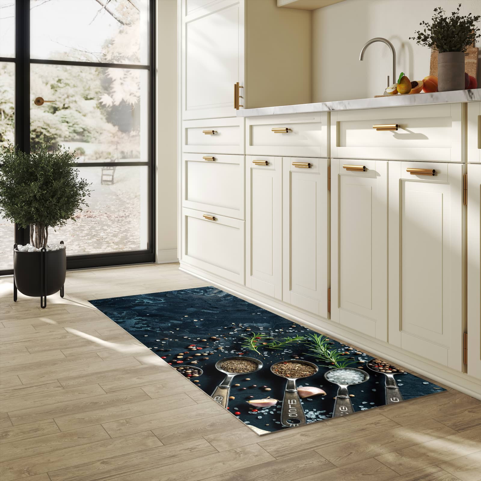 Küchenläufer mit Kräutersammlung-Motiv in der Küche - zeitsparend pflegeleicht