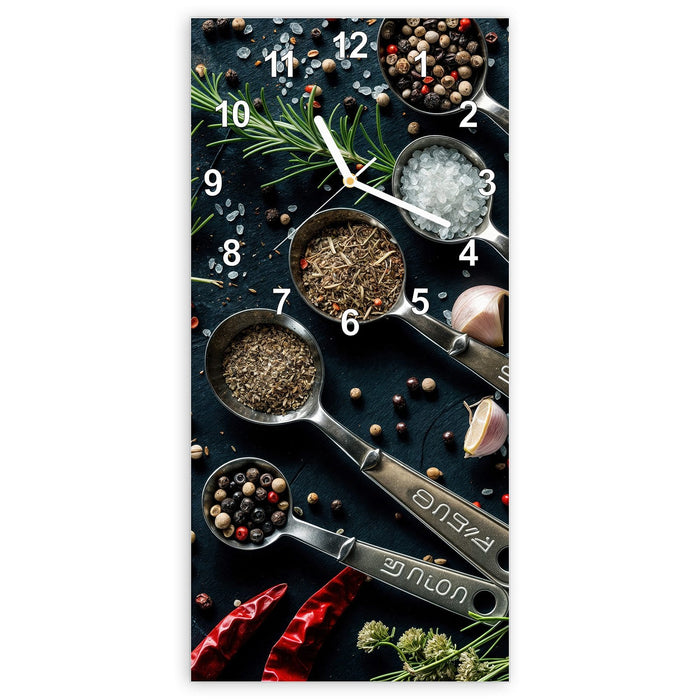 Wanduhr Kräutersammlung aus Glas – Hochformat 30 × 60 cm mit Ziffernblatt Modern