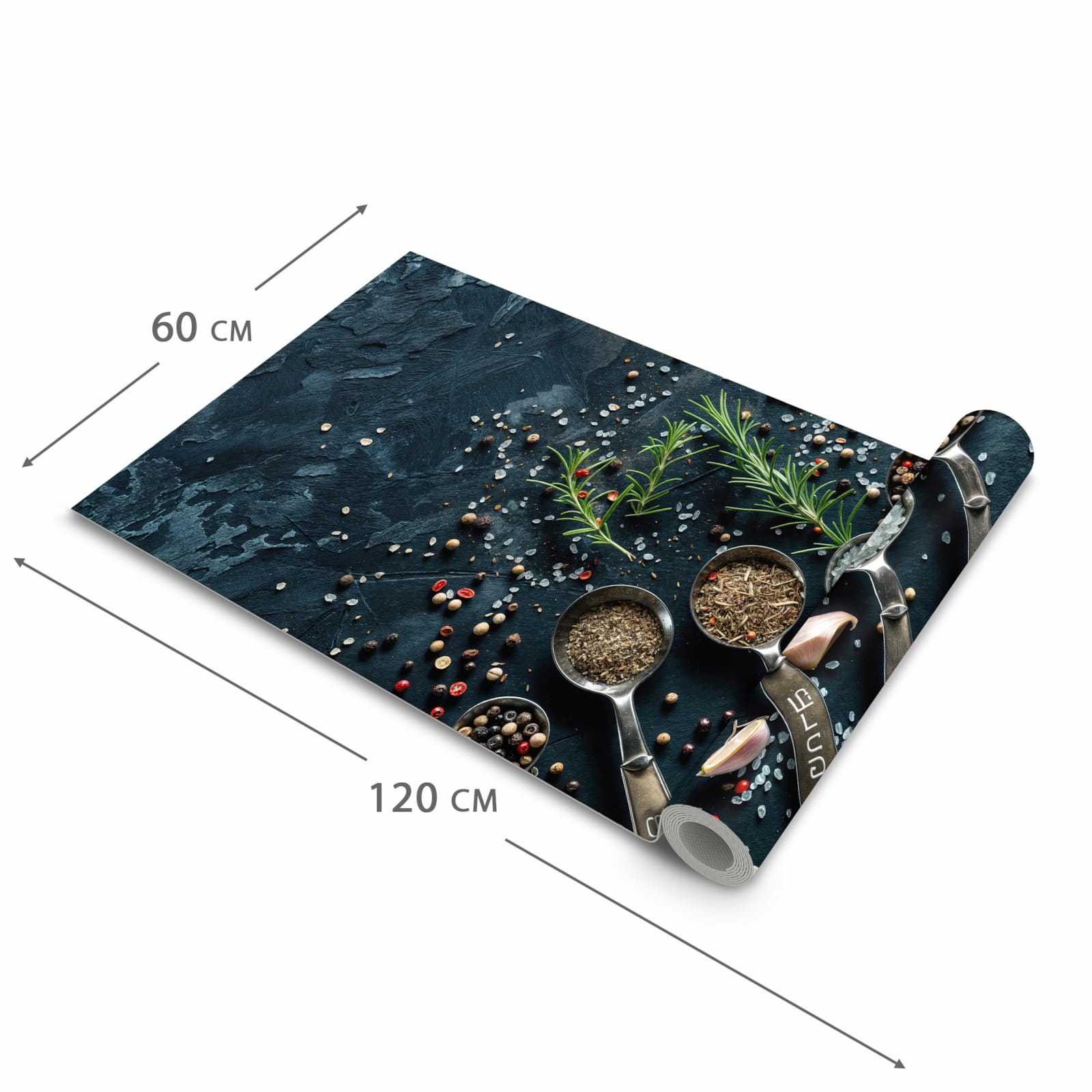 Flacher Küchenläufer mit Kräutersammlung-Motiv, Dimension - 60x120 cm, waschbar