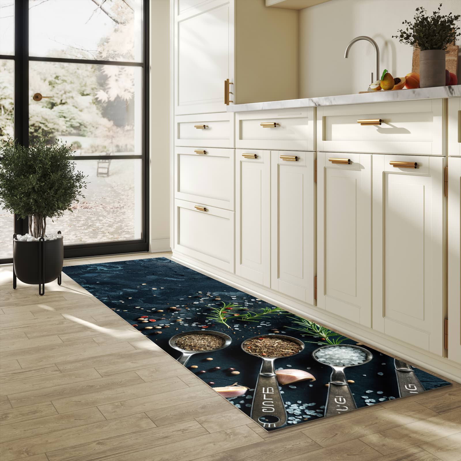 Küchenläufer mit Kräutersammlung-Motiv in der Küche - mehr Komfort beim Stehen