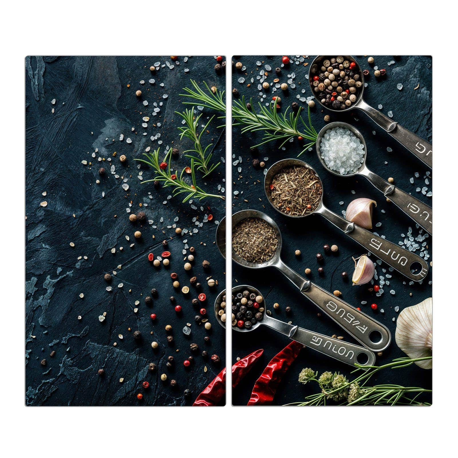 2-teilige Glasabdeckplatte für Ceranfeld mit Kräutersammlung-Motiv in der Frontansicht #grösse_2-Teilig (60x52cm)