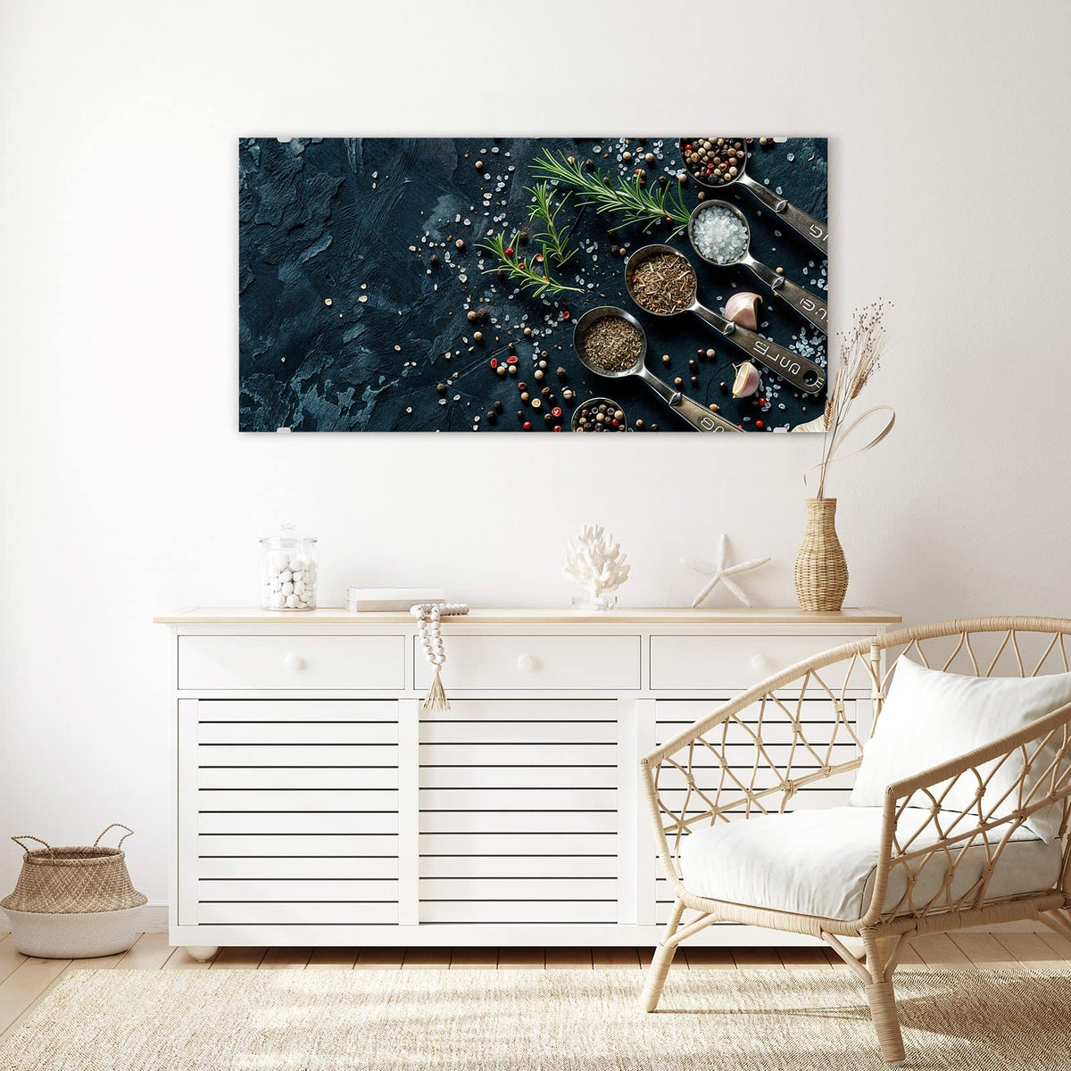Echtglas, 4 mm – kein Acryl, keine Folie – Wandbild - Gewürze in Messlöffeln - Querformat
