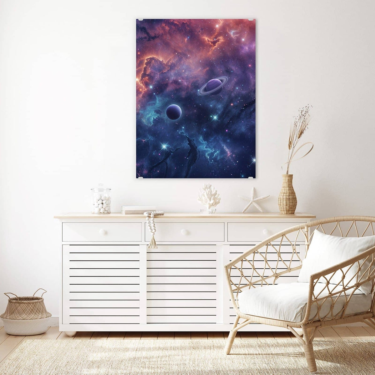 Aufhängung liegt bei – Motiv später wechselbar – Wandbild - Planet mit Ring - Hochformat