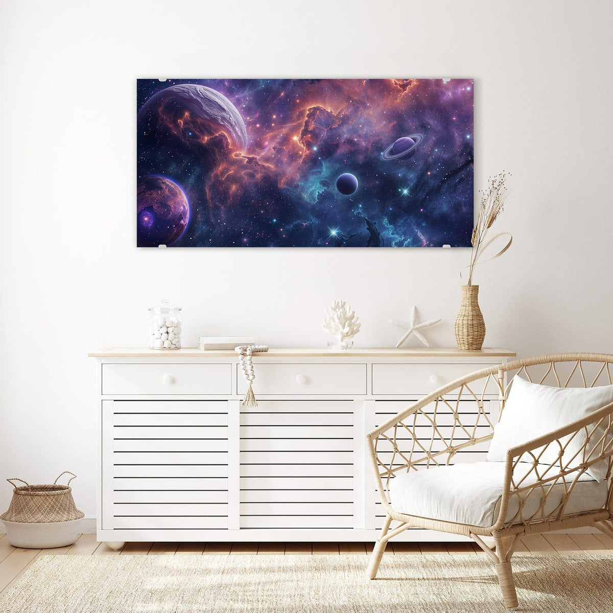 Echtglas, 4 mm – kein Acryl, keine Folie – Wandbild - Planet mit Ring - Querformat
