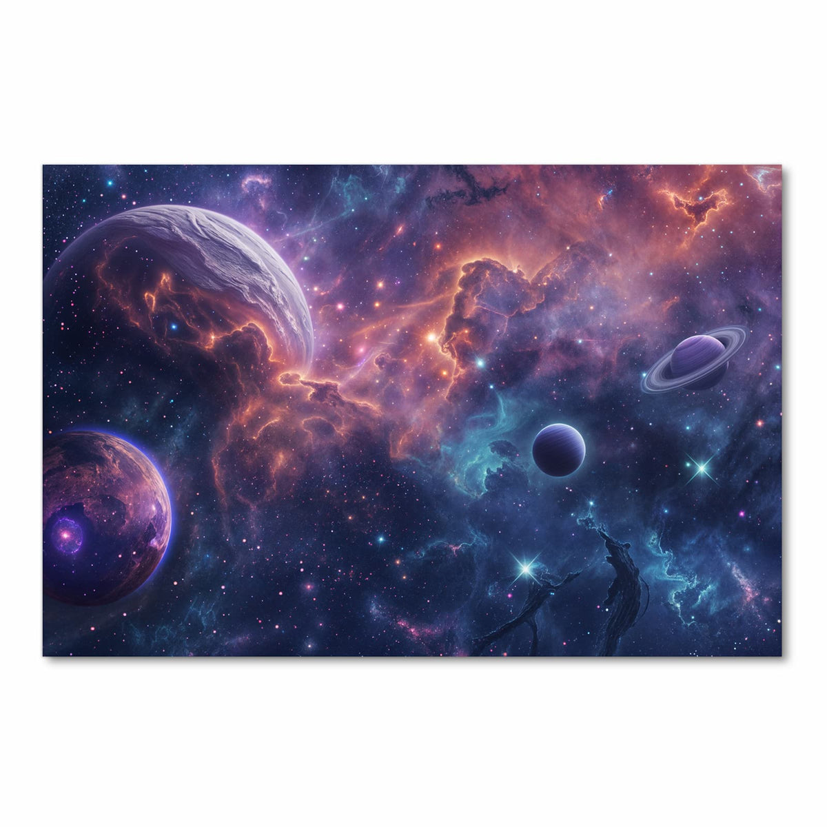 Formstabiler Küchenteppich mit Motiv Kosmisches Universum in Frontansicht