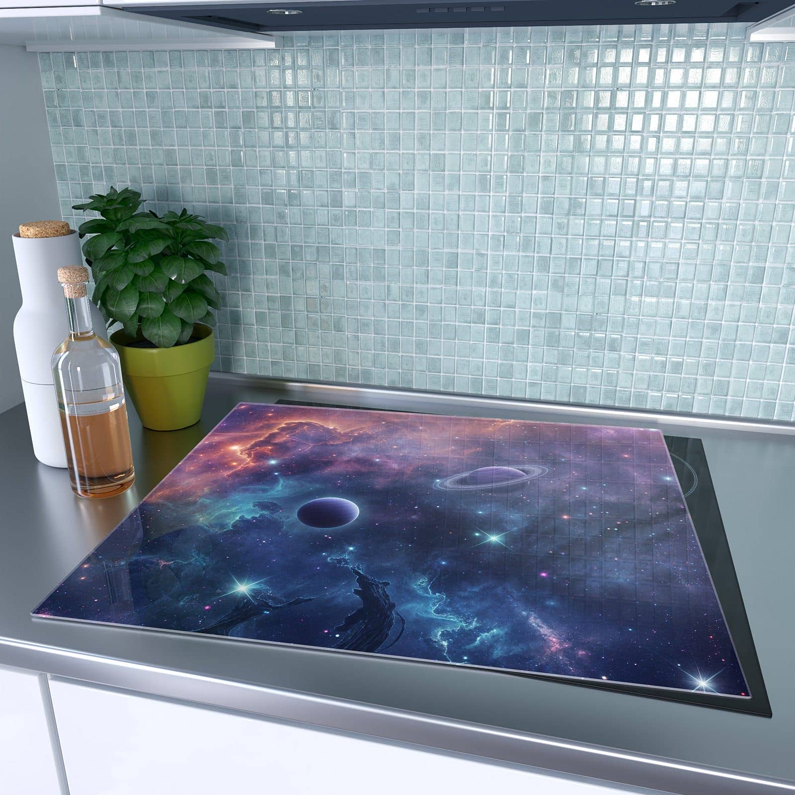 1-teilige Herdabdeckplatte mit Kosmisches Universum-Motiv auf dem Ceranfeld