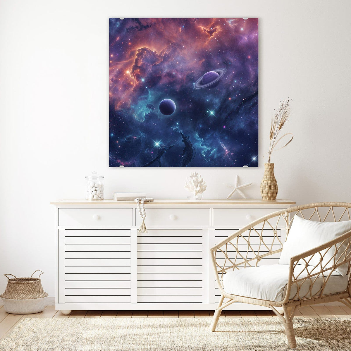 Echtglas, 4 mm – kein Acryl, keine Folie – Wandbild - Planet mit Ring - Quadratisch