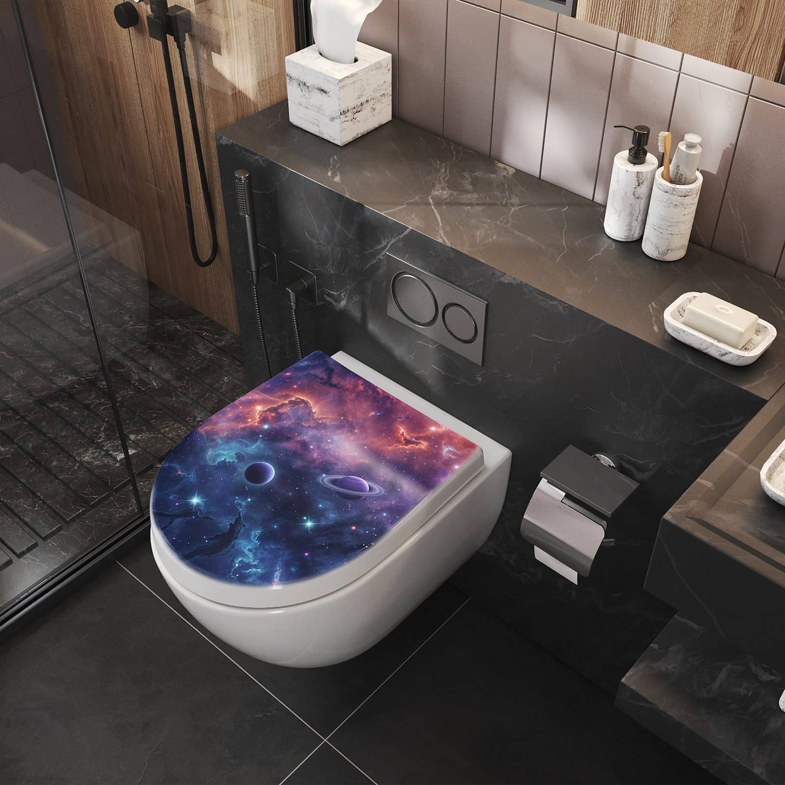 WC-Sitz mit Absenkautomatik Kosmisches Universum
