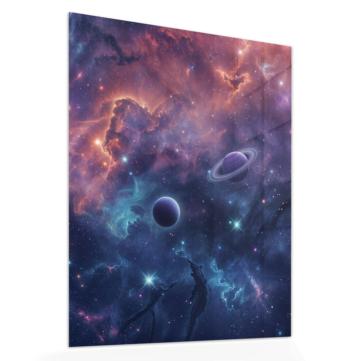 Echtglas, 4 mm – kein Acryl, keine Folie – Wandbild - Planet mit Ring - Hochformat