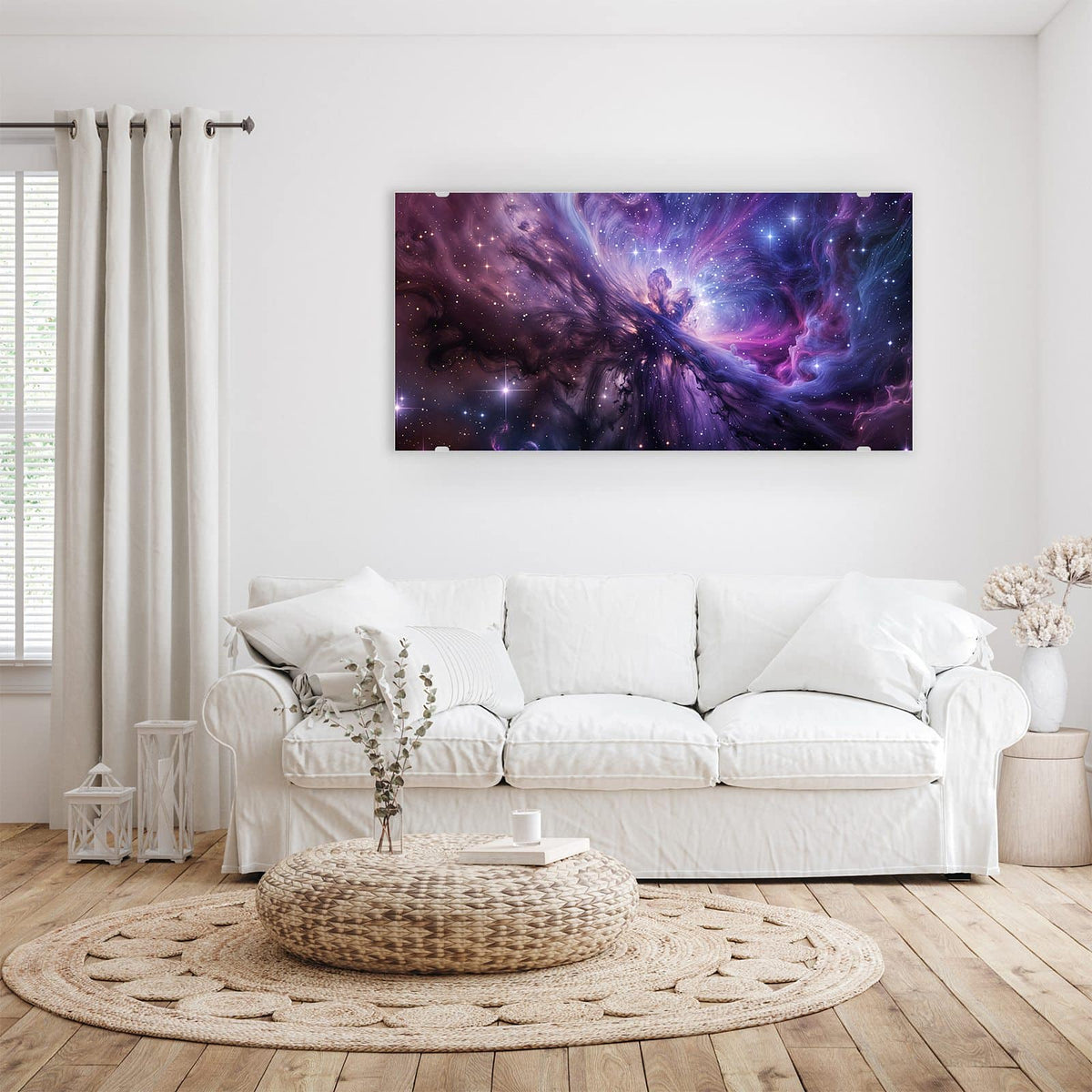 Wandbild - Violetter Sternennebel - Querformat – Violette Nebel mit weißen Sternen