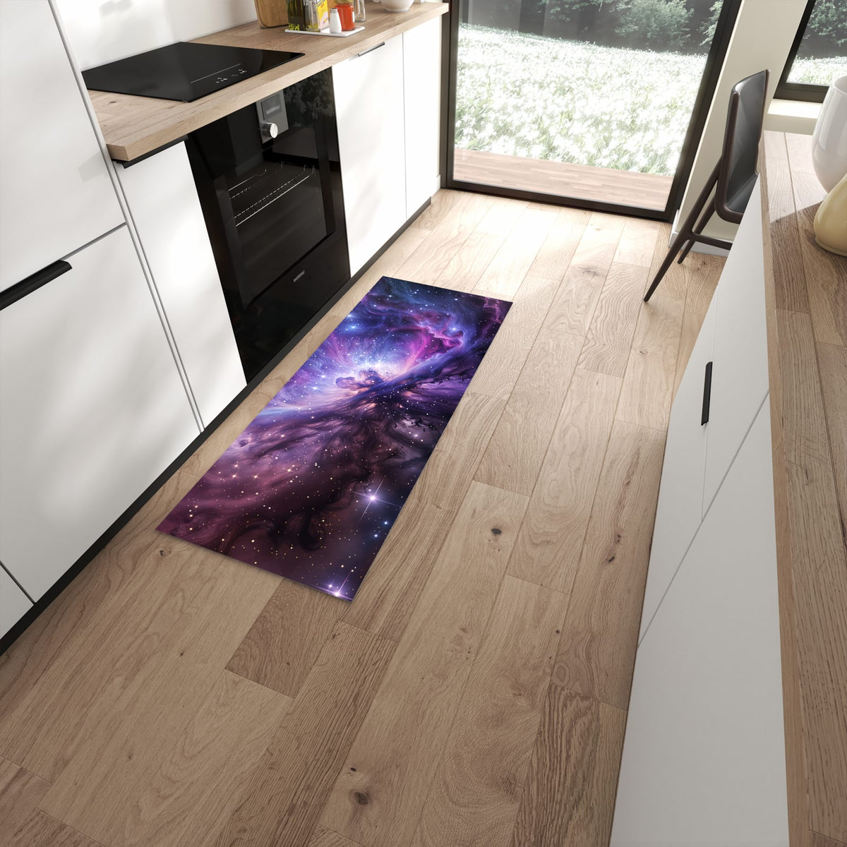 Bodenschonender Küchenteppich mit Motiv Galaktisches Leuchten in moderner Küche #grösse_60 x 150 cm