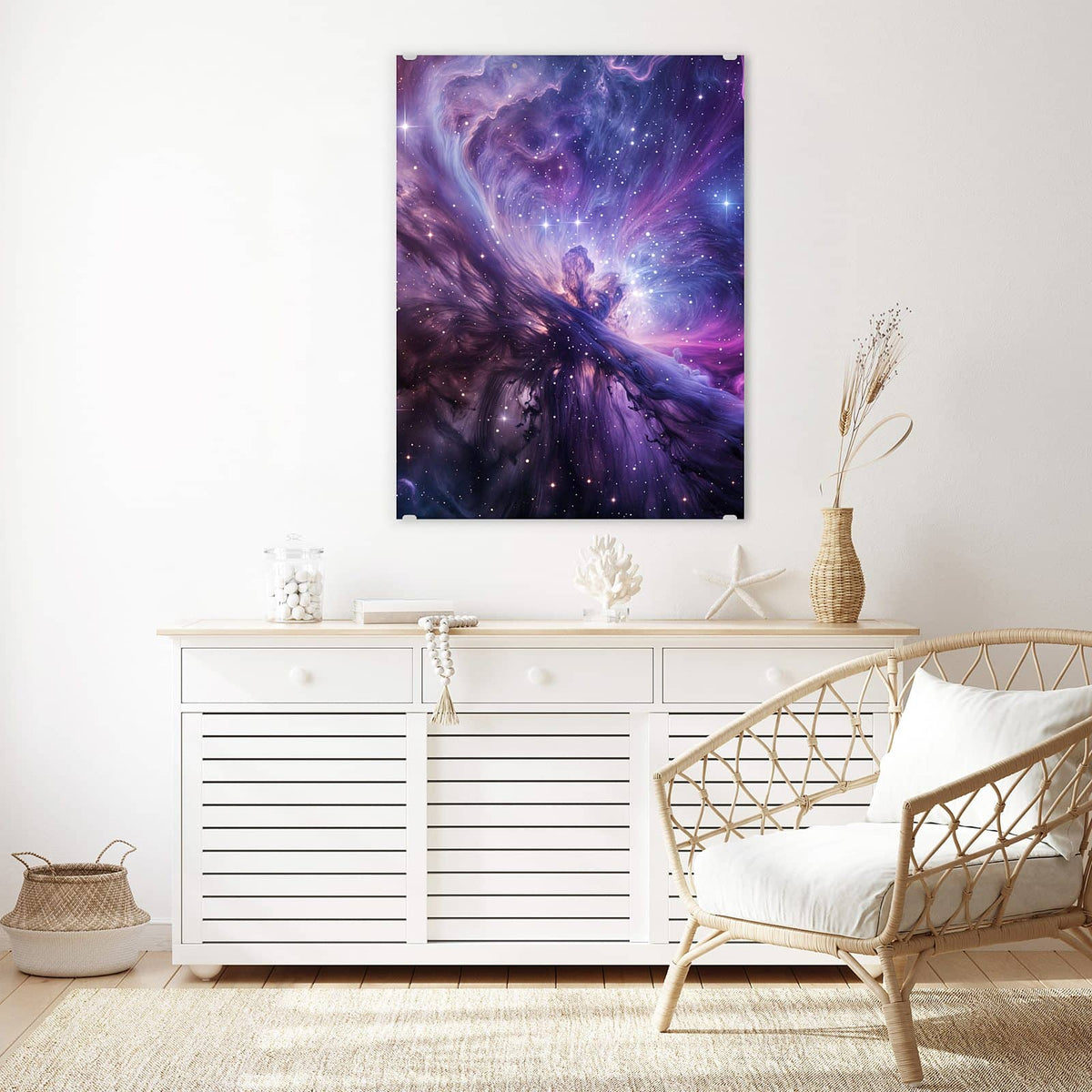 Aufhängung liegt bei – Motiv später wechselbar – Wandbild - Violetter Sternennebel - Hochformat