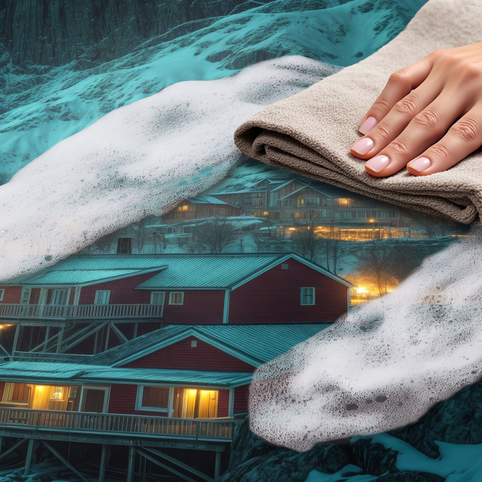 Schmutzabweisender Küchenteppich mit Motiv Nordlichter über Fjord - einfach zu reinigen