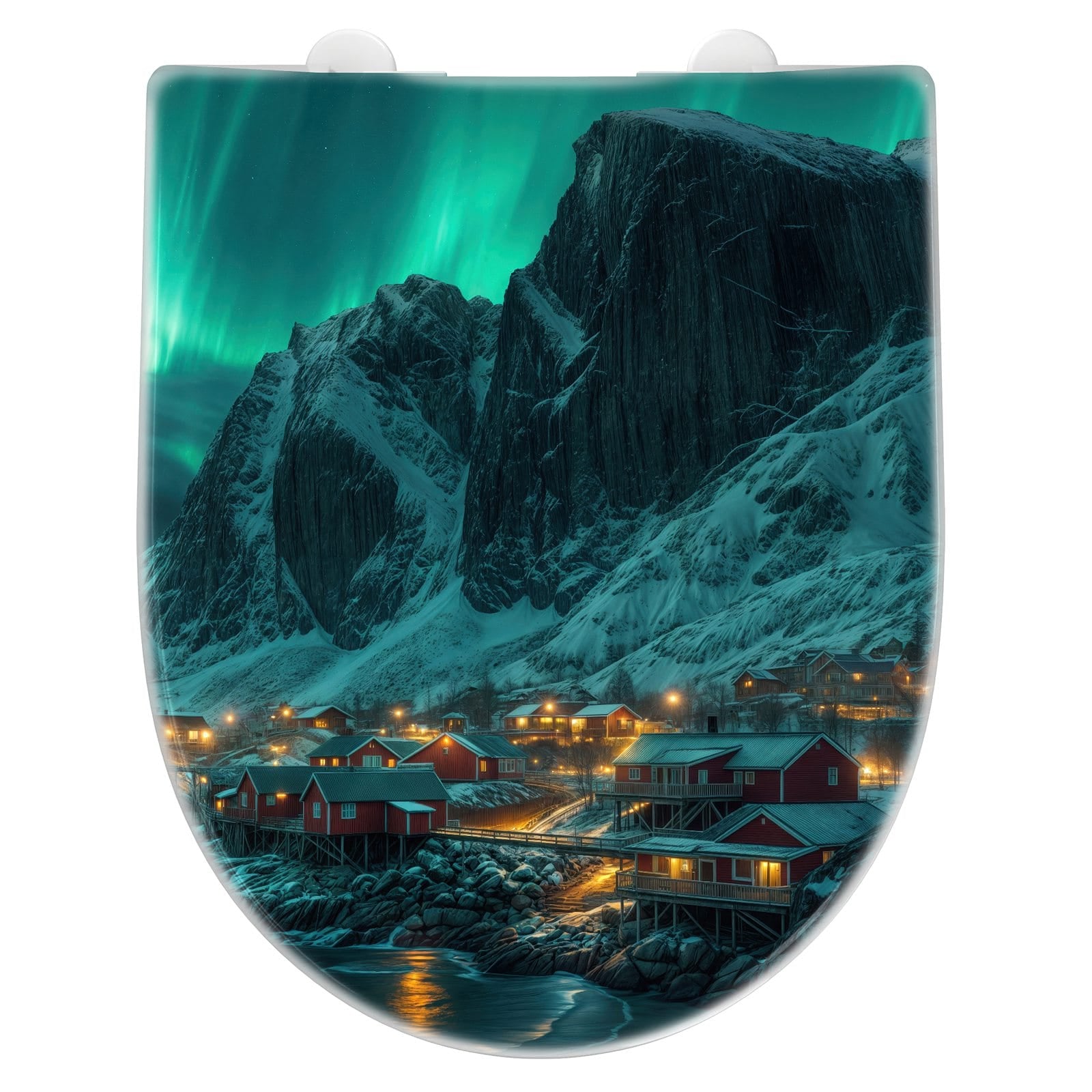 WC-Sitz mit Absenkautomatik Nordlichter über Fjord