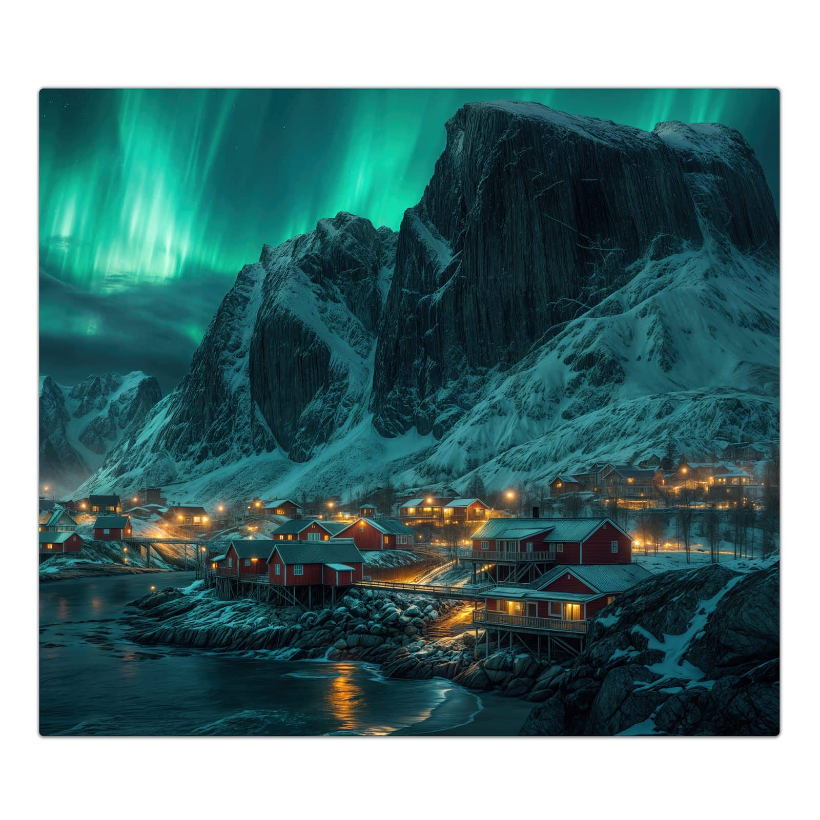 1-teilige Ceranfeld Abdeckplatten mit Nordlichter über Fjord-Motiv in der Frontansicht