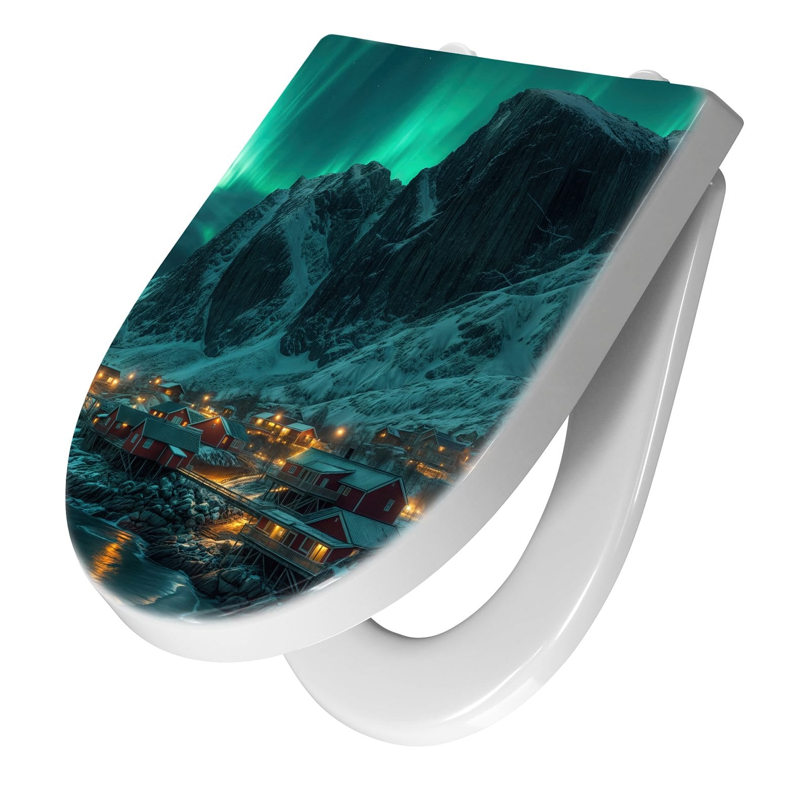 WC-Sitz mit Absenkautomatik Nordlichter über Fjord