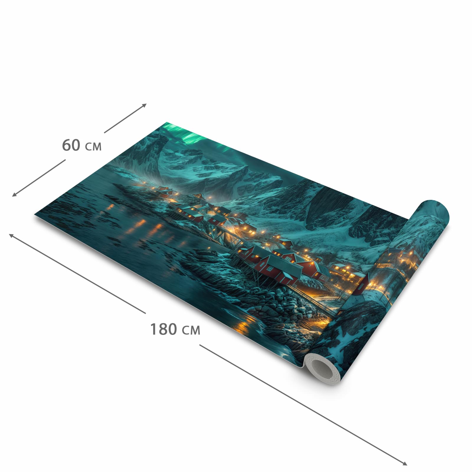 Abwaschbarer Küchenläufer mit Motiv Nordlichter über Fjord in der Größe 80x280 cm für angenehme Haptik