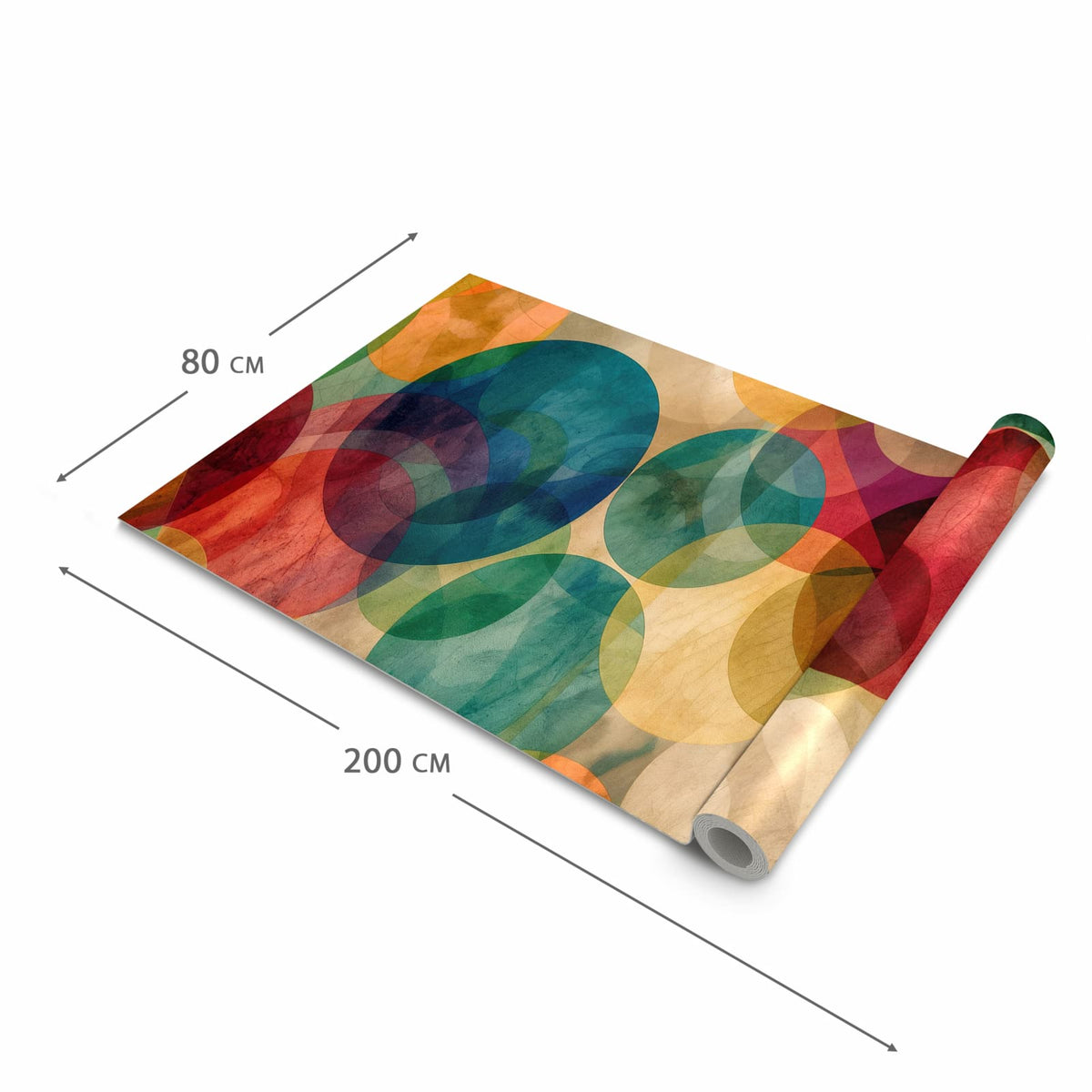 Schmutzabweisender rutschfester Küchenläufer mit Motiv Farbenfrohe Kreise in der Größe 80x280 cm