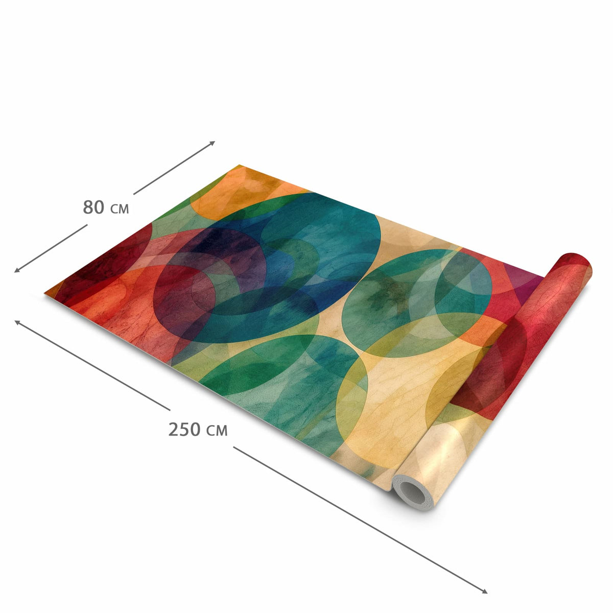 Geruchsneutraler rutschfester Küchenläufer mit Motiv Farbenfrohe Kreise in der Grösse 80x280 cm