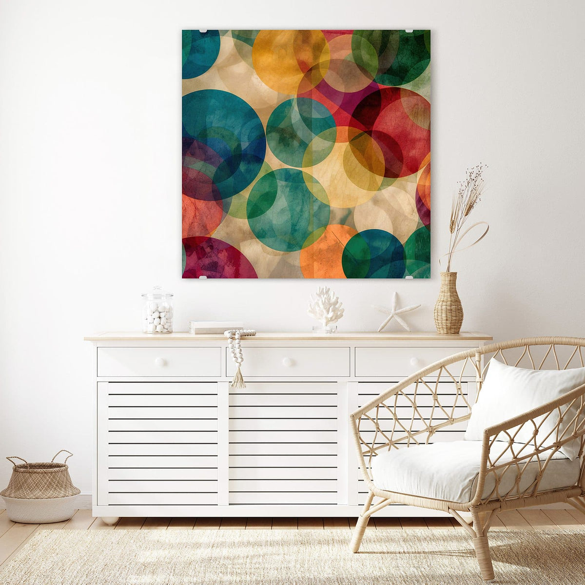 Echtglas, 4 mm – kein Acryl, keine Folie – Wandbild - Farbenfrohe Kreise - Quadratisch