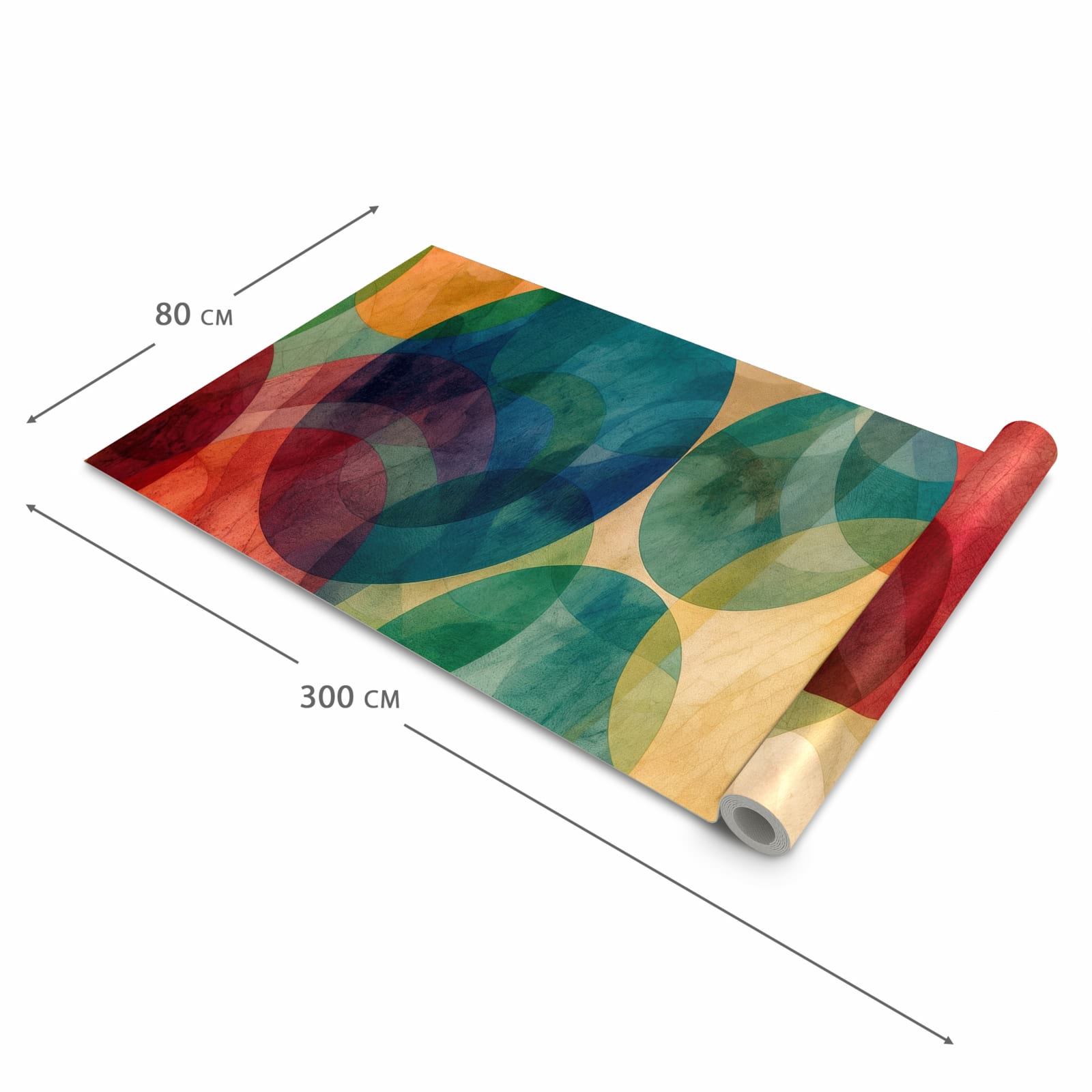 Flacher rutschfester Küchenläufer mit Motiv Farbenfrohe Kreise in der Grösse 80x280 cm