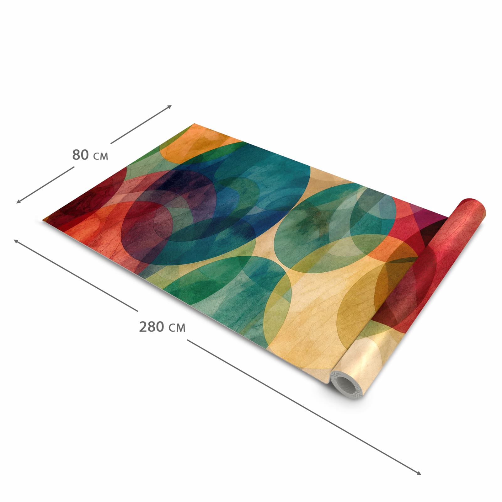 Langlebiger waschbarer Küchenläufer mit Motiv Farbenfrohe Kreise in der Grösse 80x280 cm