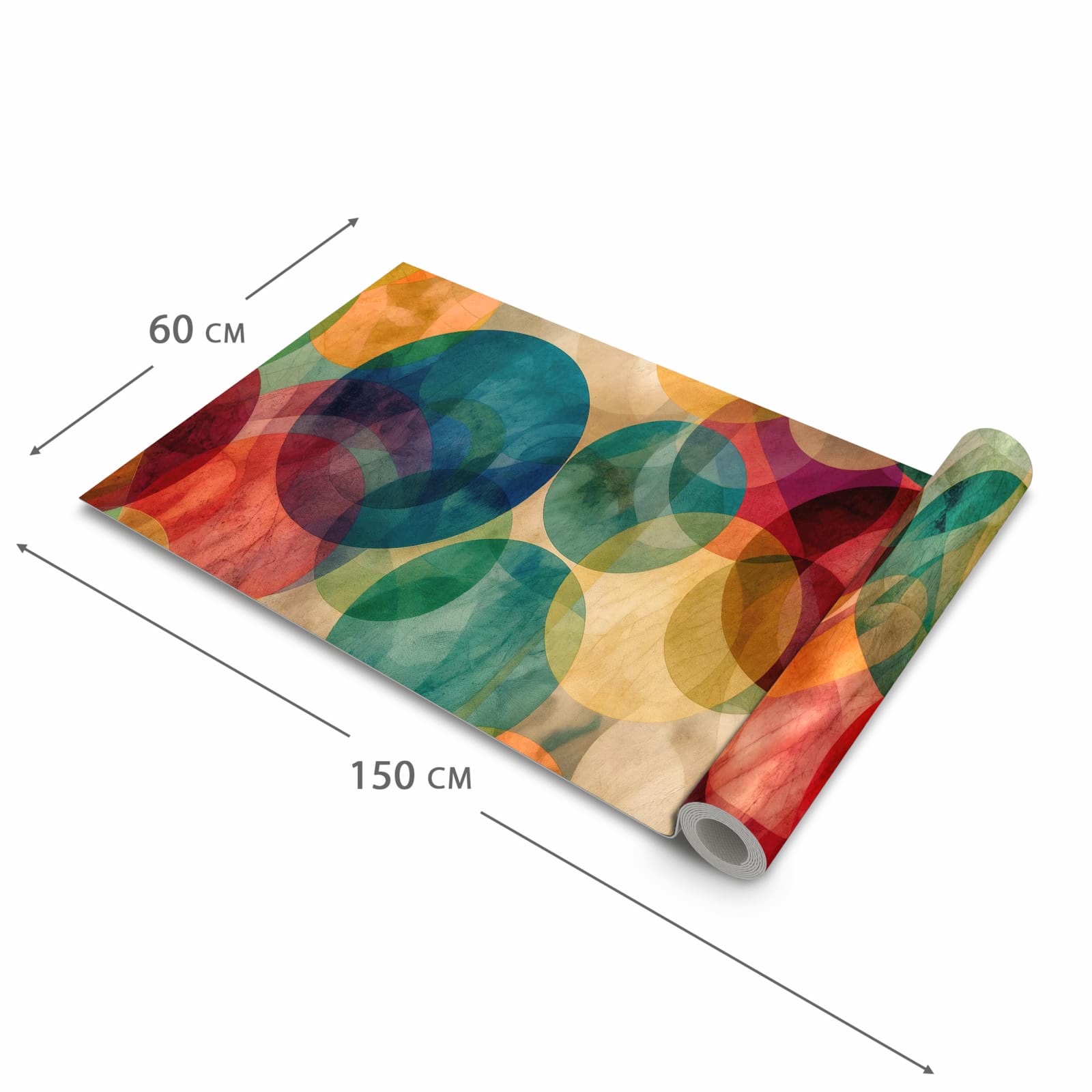 Geräuschdämpfender rutschfester Küchenteppich mit Motiv Farbenfrohe Kreise in der Grösse 80x280 cm