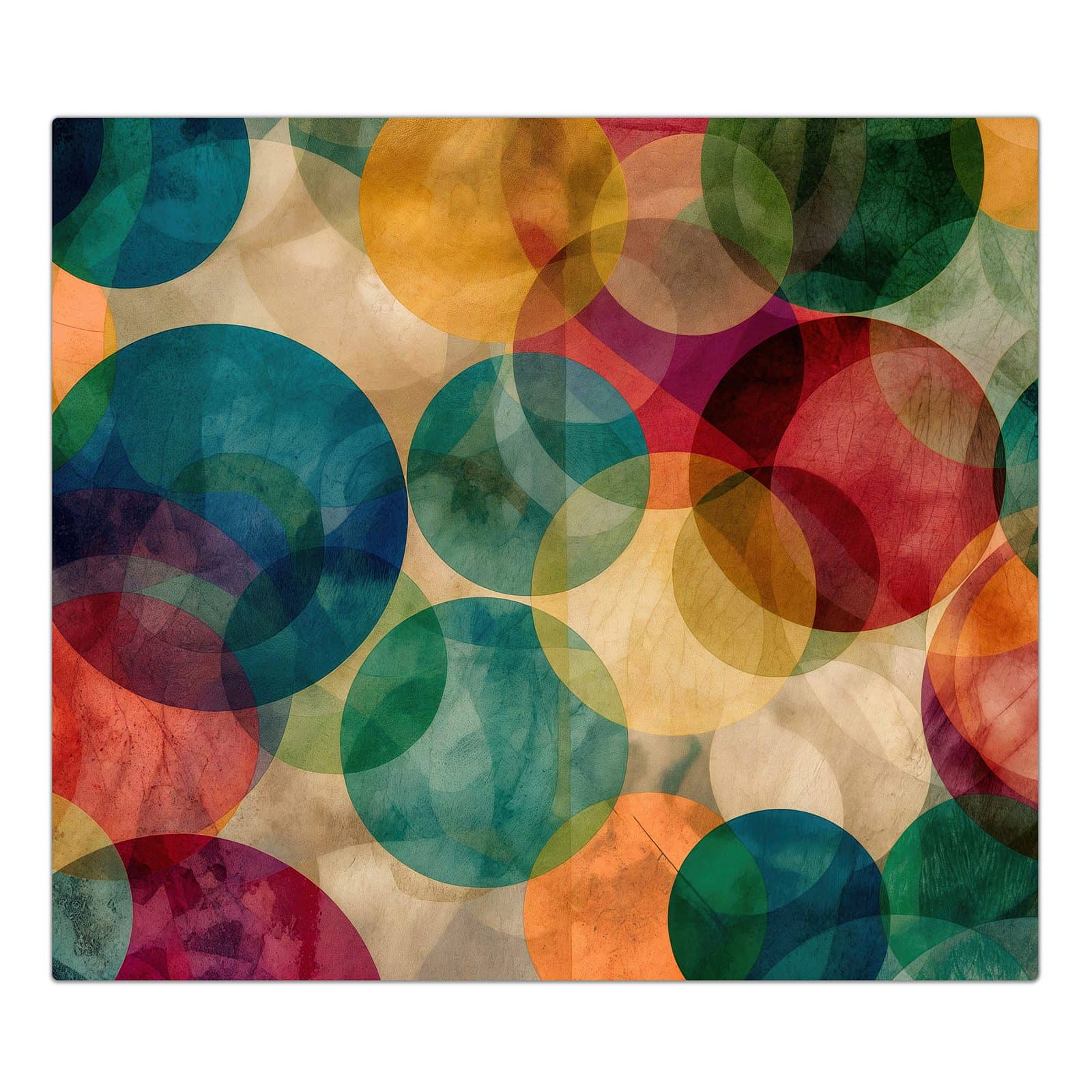 1-teilige Herdabdeckplatten mit Farbenfrohe Kreise-Motiv in der Frontansicht #grösse_1-Teilig (60x52cm)