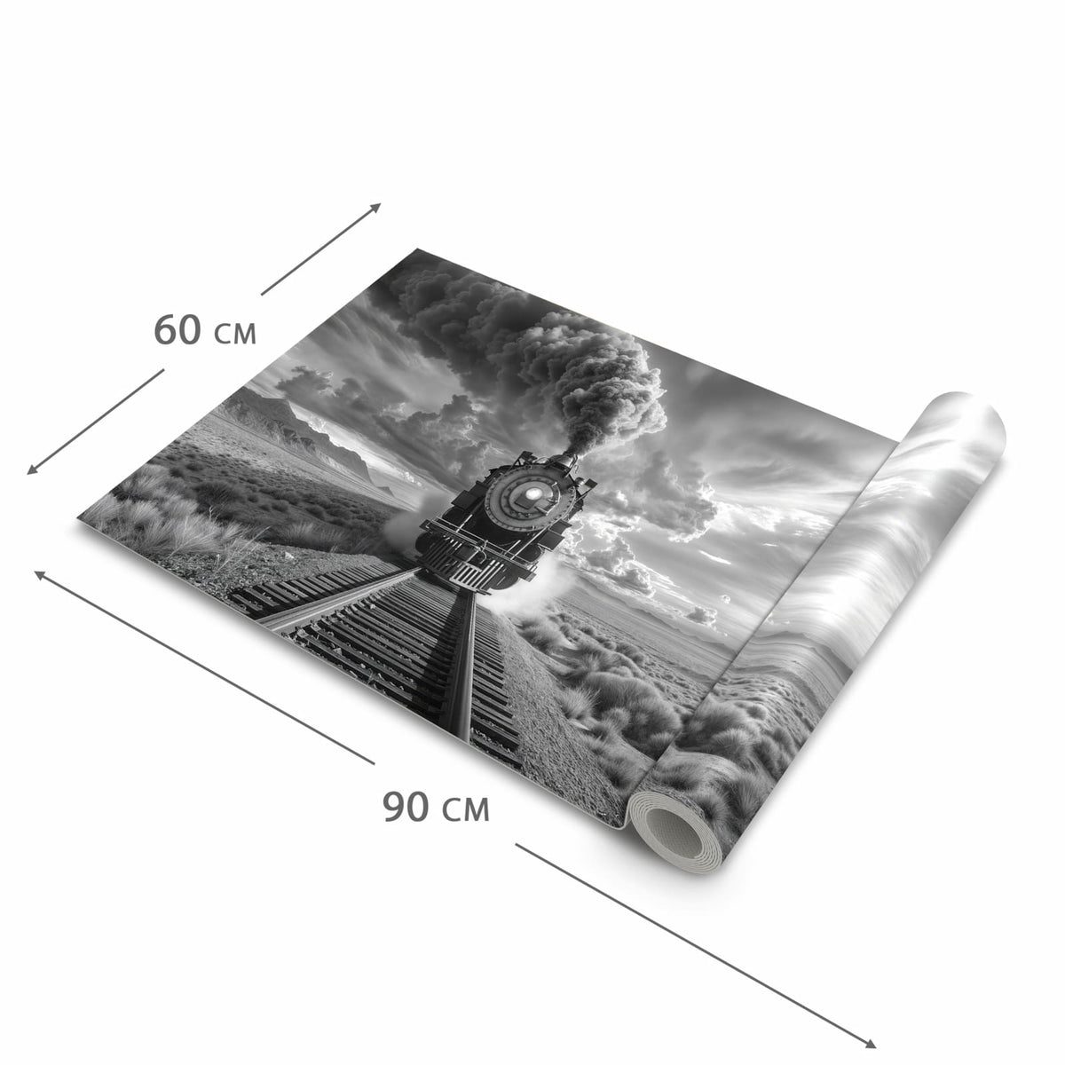 Feuchtigkeitsresistenter Küchenteppich mit Motiv Dampflok in Wüste in der Grösse 80x250 cm