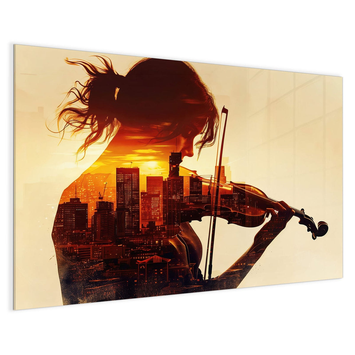 4 mm Glas statt lackiertem Blech – Magnettafel - Geige vor Skyline