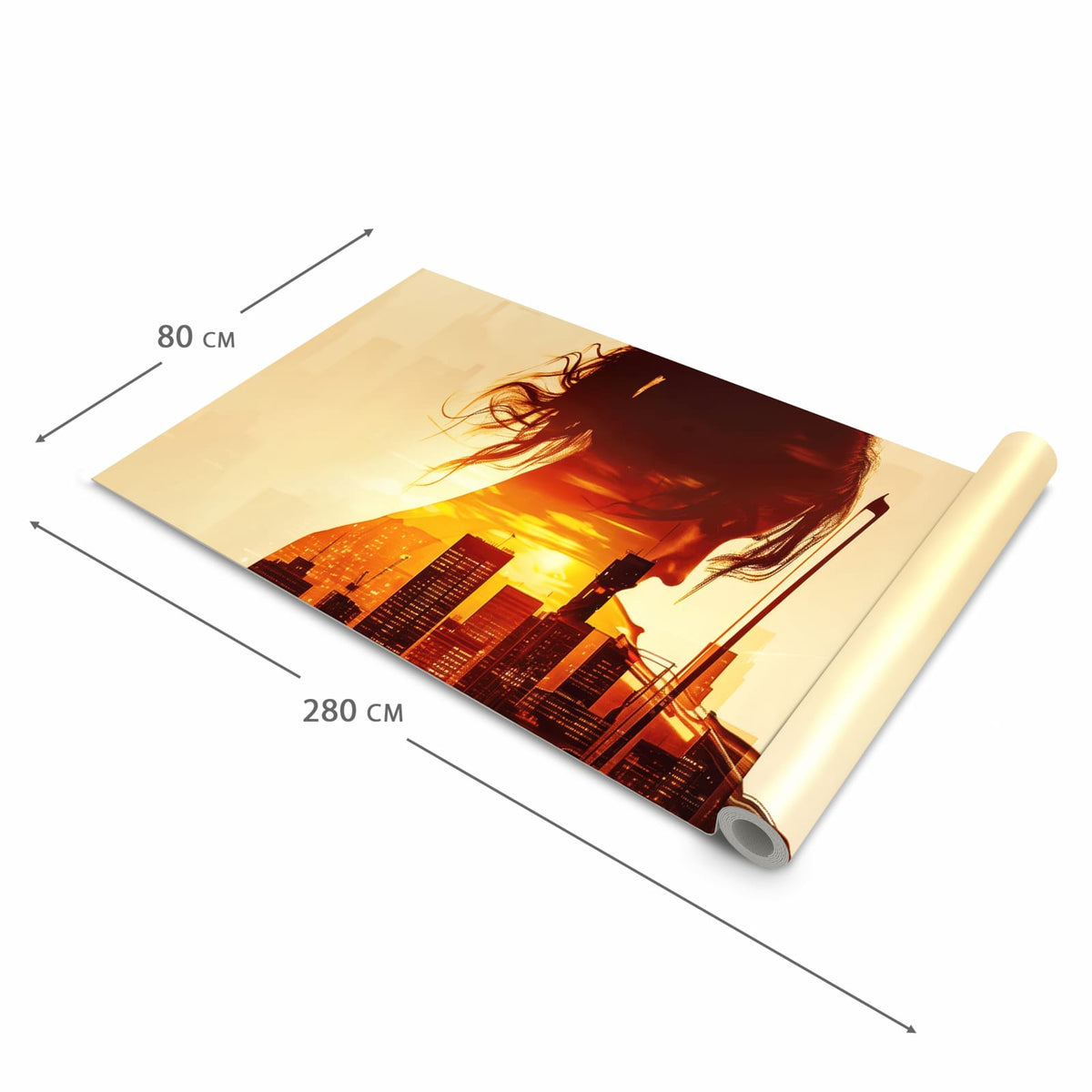 Pflegeleichter Läufer Eingangsbereich mit Motiv Geige vor Skyline in der Größe 80x250 cm