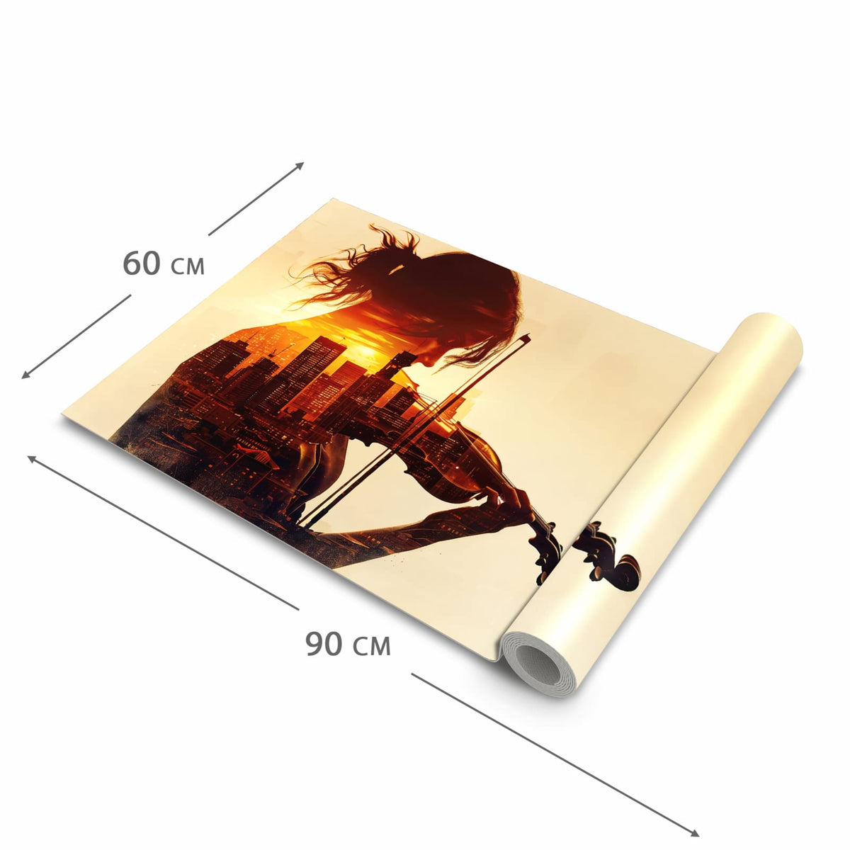 Geruchsneutraler waschbarer Küchenläufer mit Motiv Geige vor Skyline in der Grösse 80x250 cm