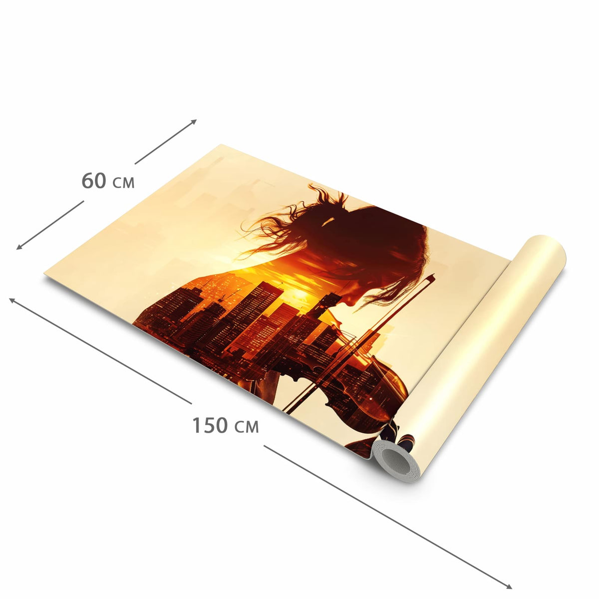 UV-beständiger Küchenvorleger mit Motiv Geige vor Skyline in der Größe 80x250 cm