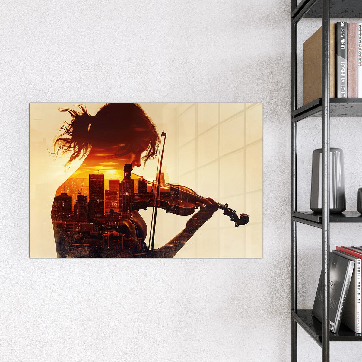 9 Größen – von 30 × 30 bis 120 × 90 cm – Magnettafel - Geige vor Skyline