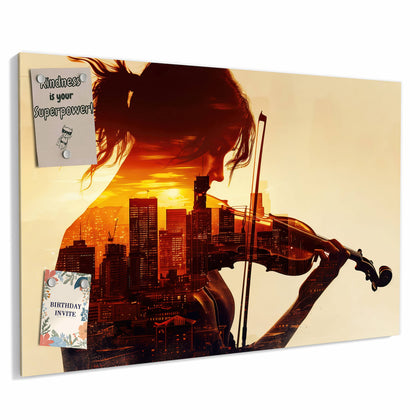 Metall Magnettafel mit dem Motiv Geige vor Skyline