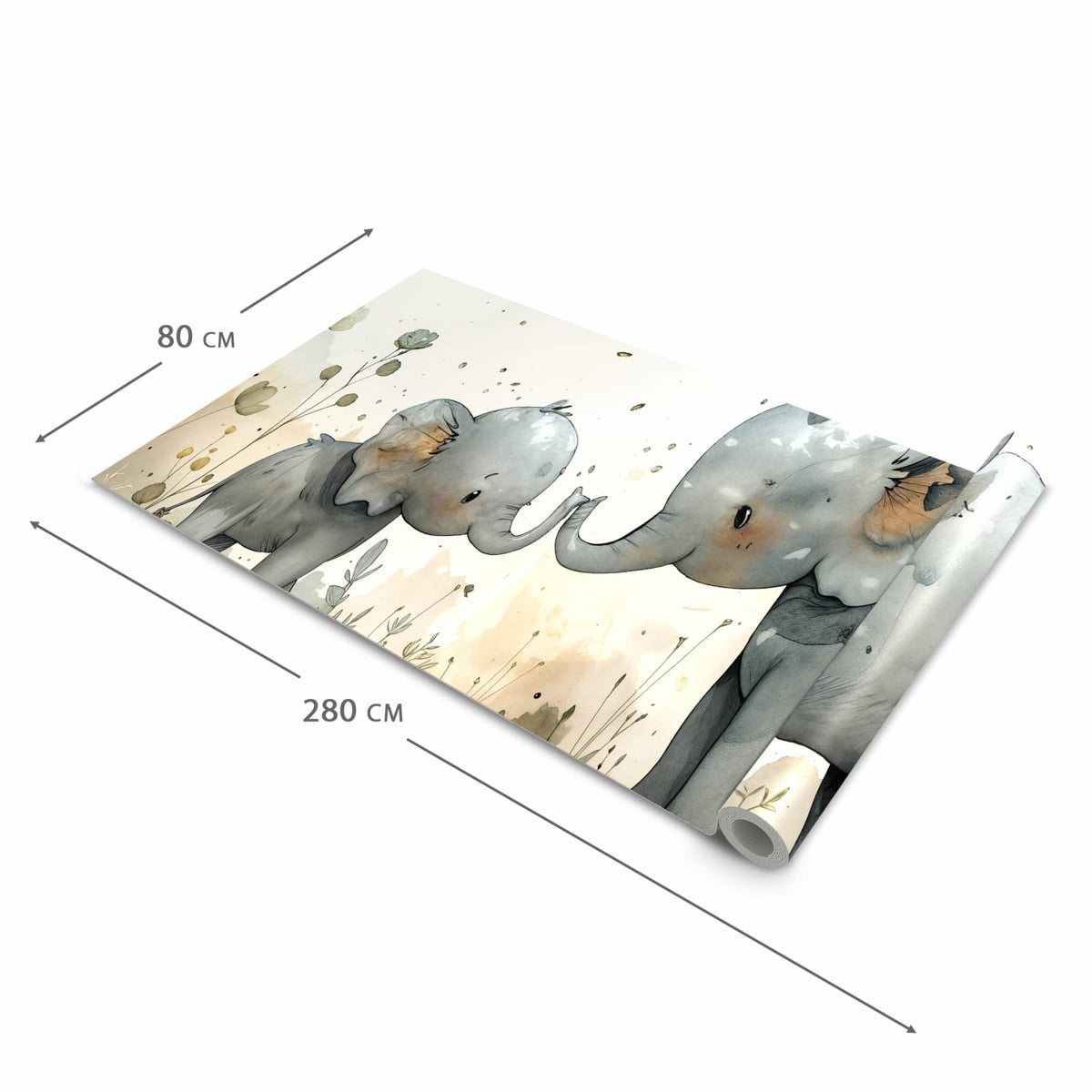 Formstabiler Küchenteppich mit Motiv Elefantenfamilie in der Grösse 80x250 cm