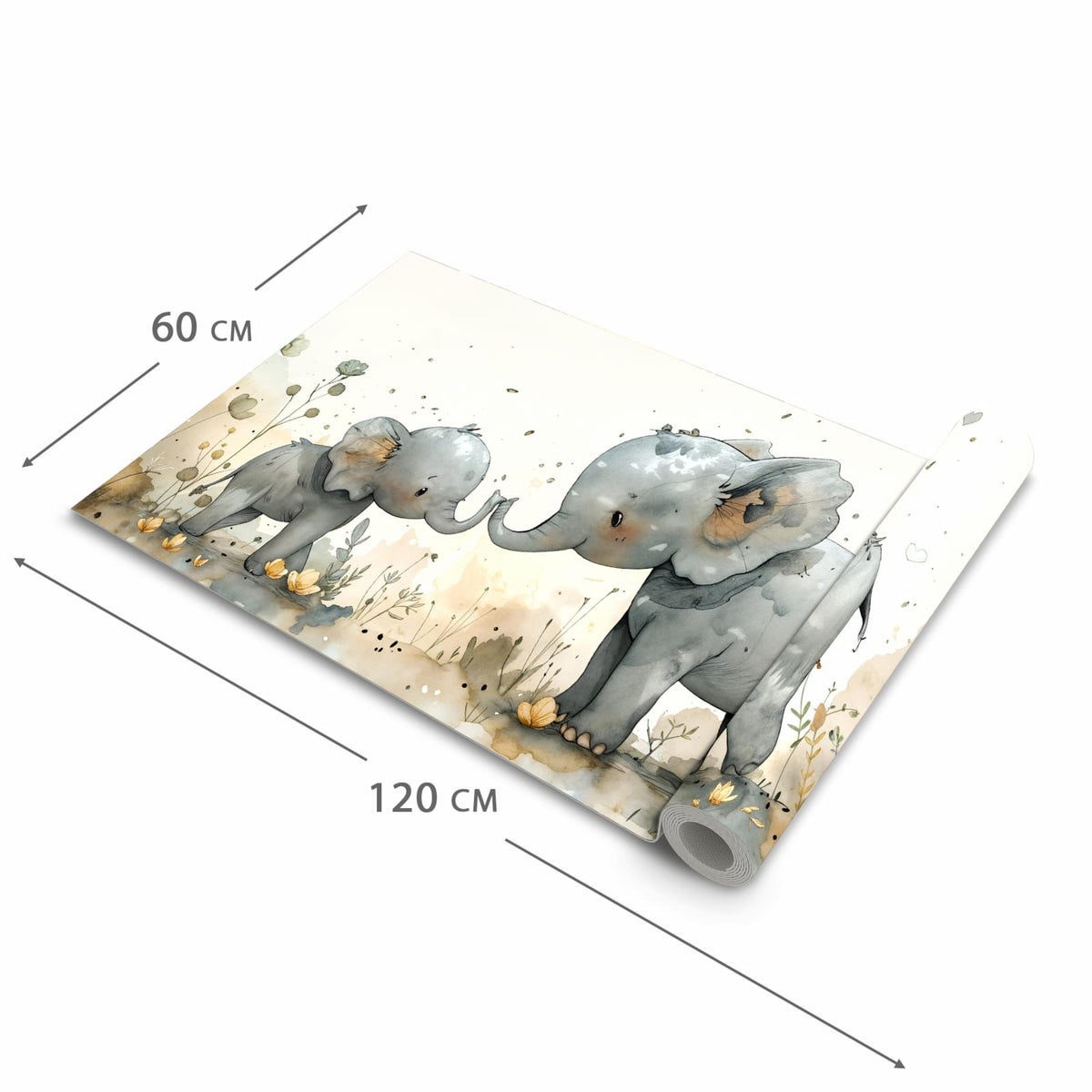 Strapazierfähiger abwaschbarer Küchenläufer mit Motiv Elefantenfamilie in der Größe 80x200 cm