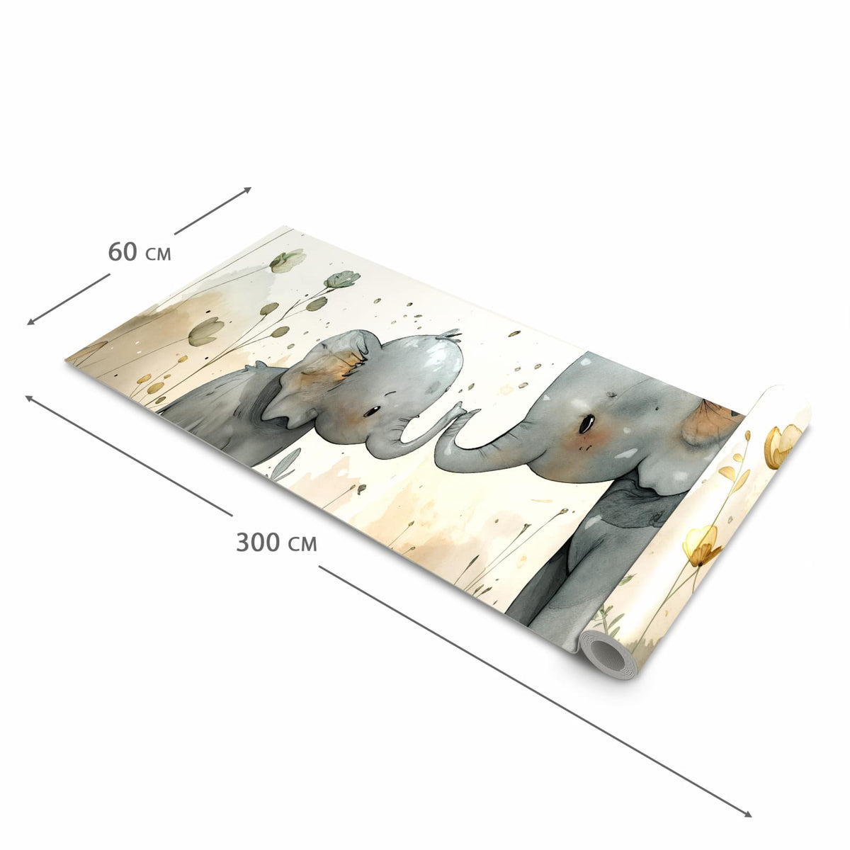 Bodenschonender Küchenteppich mit Motiv Elefantenfamilie in der Grösse 80x200 cm