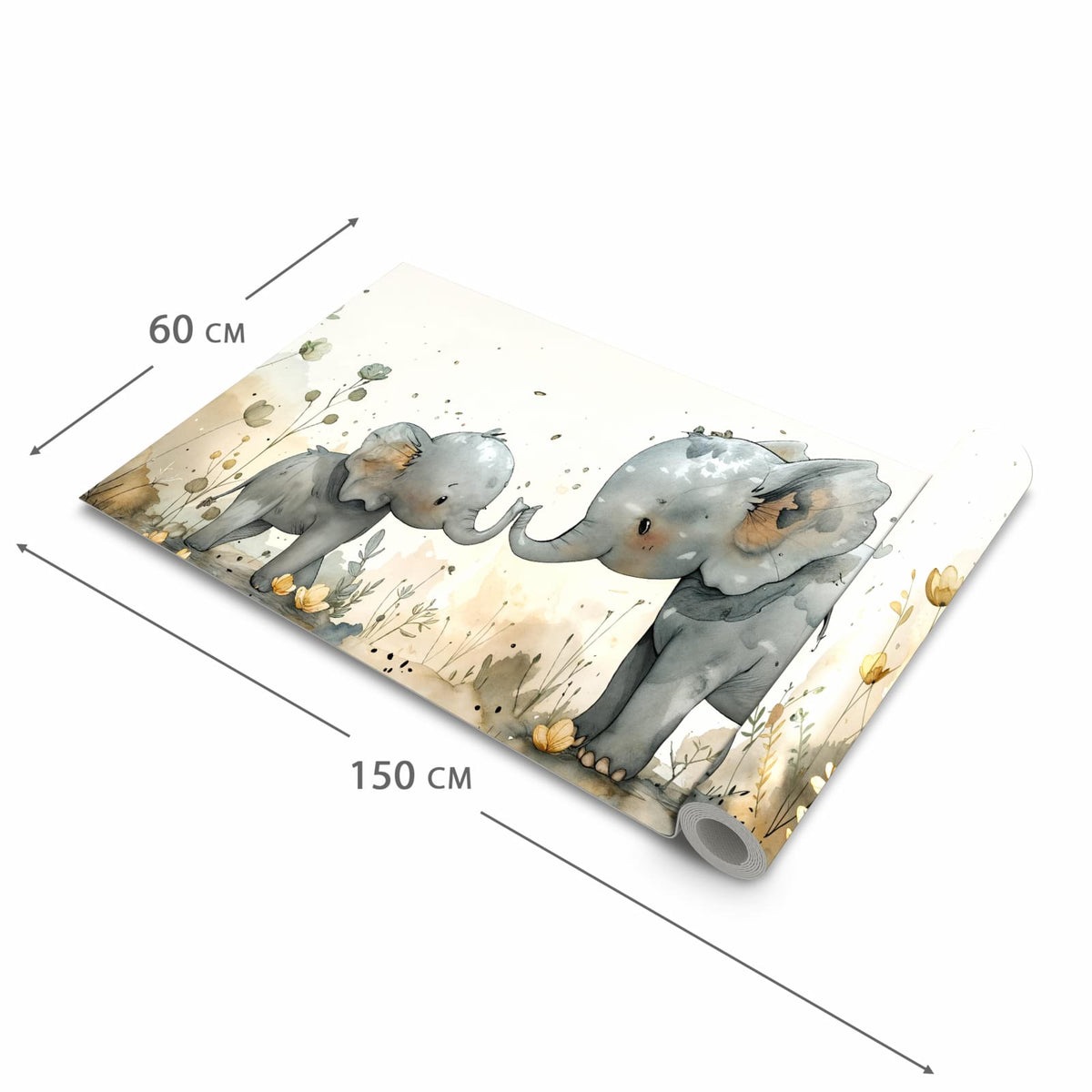 Waschbarer Küchenteppich mit Motiv Elefantenfamilie in der Größe 80x200 cm