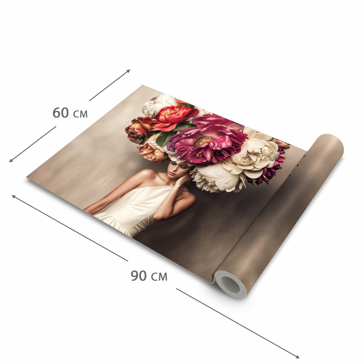 Flacher rutschfester Küchenläufer mit Motiv Blumenhut Portrait in der Grösse 80x200 cm
