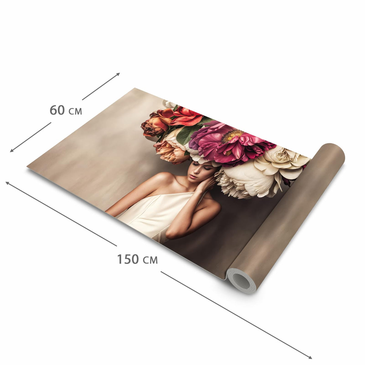 Wasserabweisender Küchenteppich mit Motiv Blumenhut Portrait in der Größe 80x200 cm