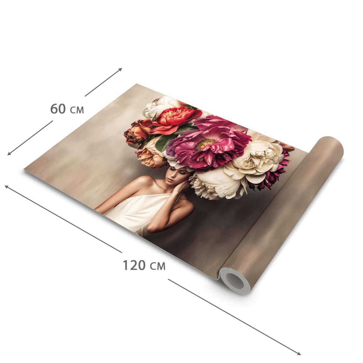 Waschbarer Küchenteppich mit Motiv Blumenhut Portrait in der Grösse 80x200 cm für Trittkomfort