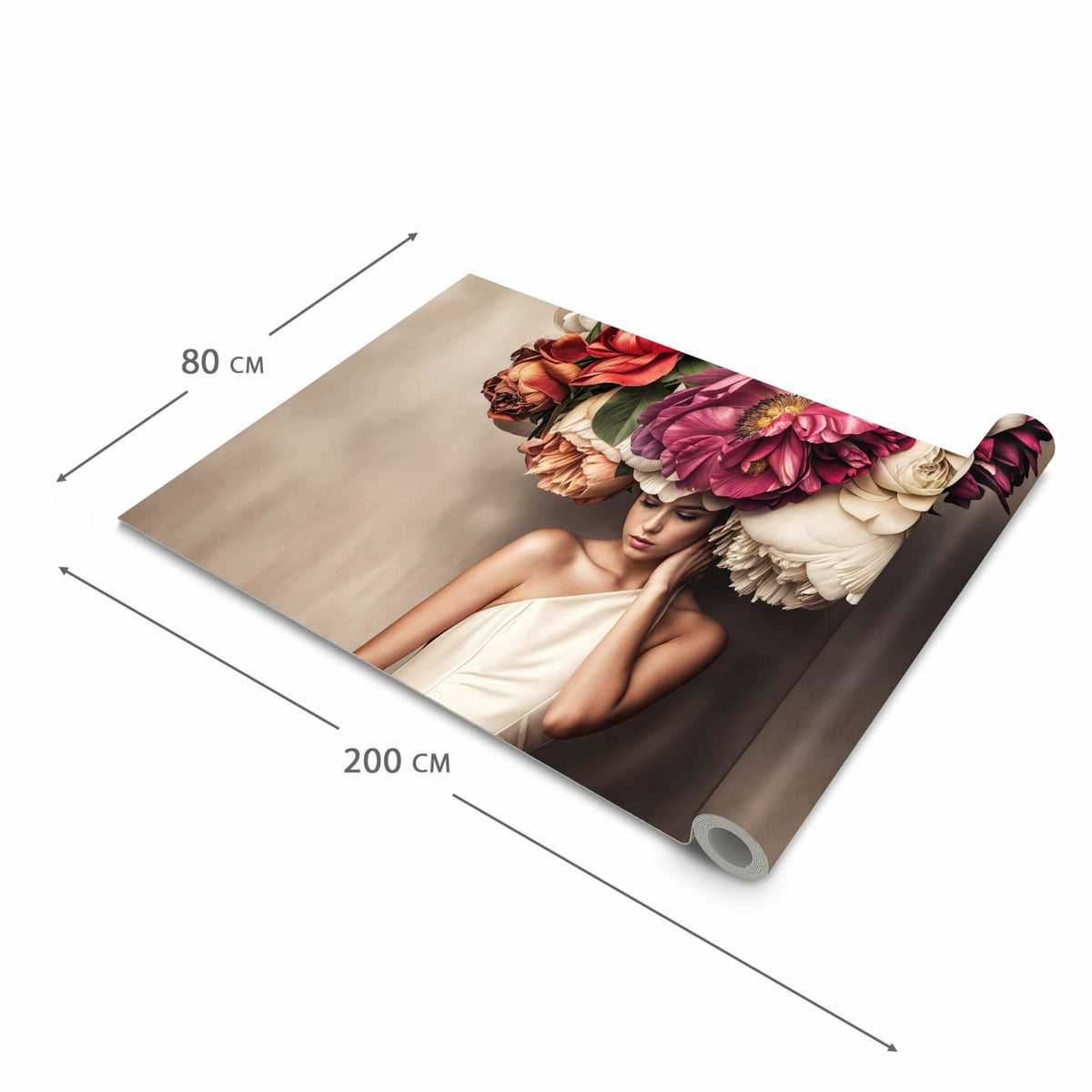 Pflegeleichter waschbarer Küchenläufer mit Motiv Blumenhut Portrait in der Grösse 80x200 cm