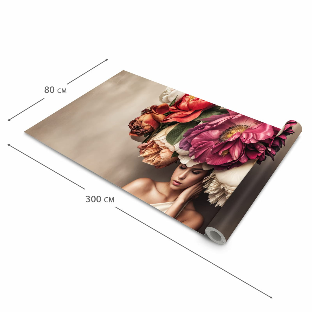 Pflegeleichter Küchenläufer nach Maß mit Motiv Blumenhut Portrait in der Größe 80x200 cm