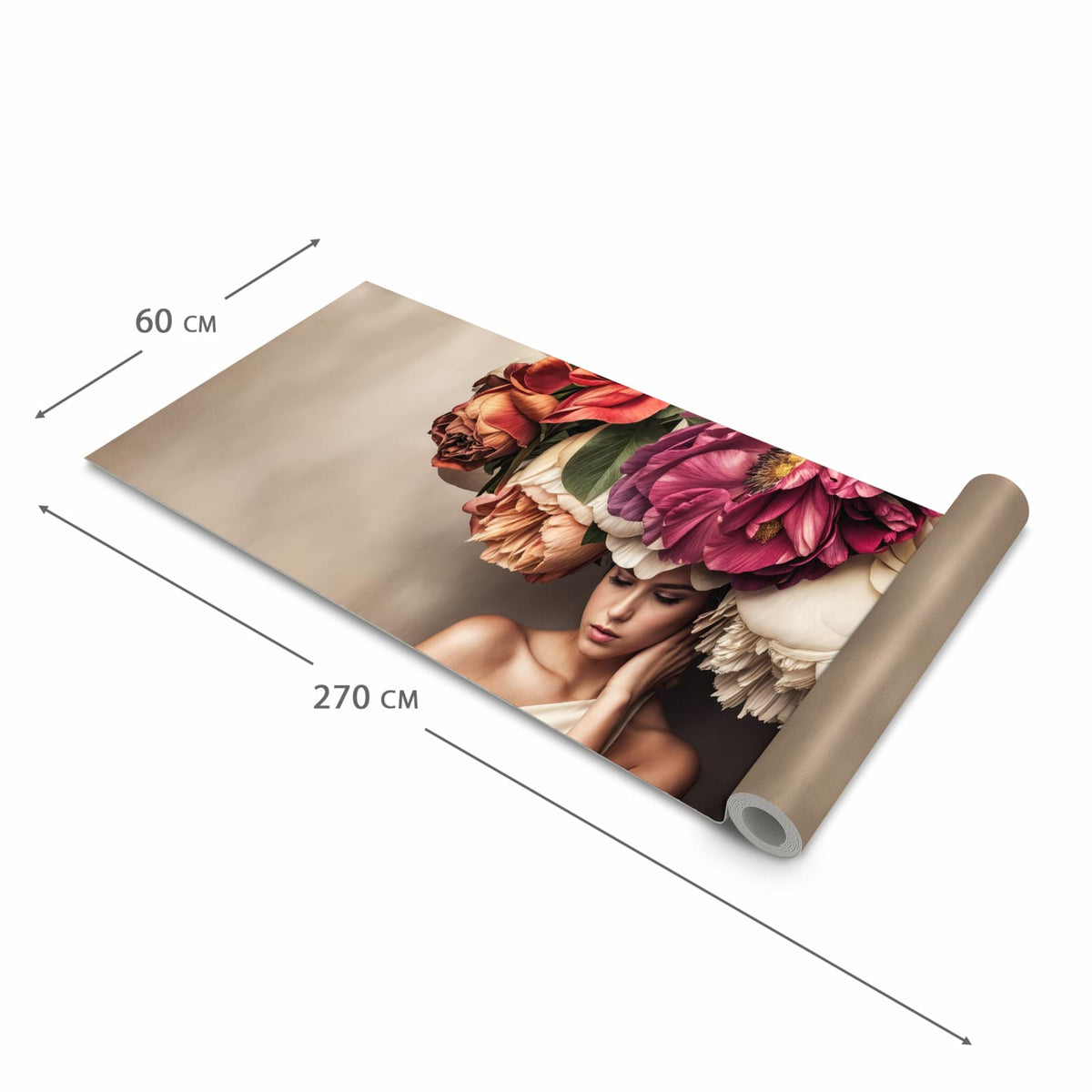 Geruchsneutraler rutschfester Küchenläufer mit Motiv Blumenhut Portrait in der Grösse 80x200 cm