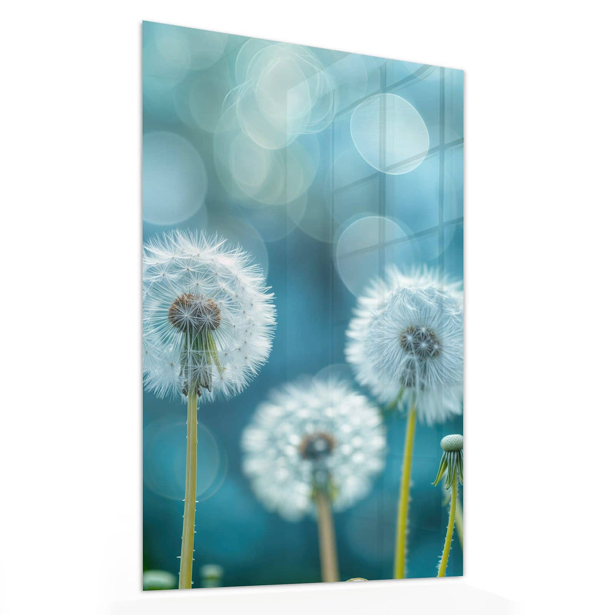 11 Größen – von 30 × 60 bis 60 × 150 cm – Wandbild - Pusteblumen in Türkis - Hochformat