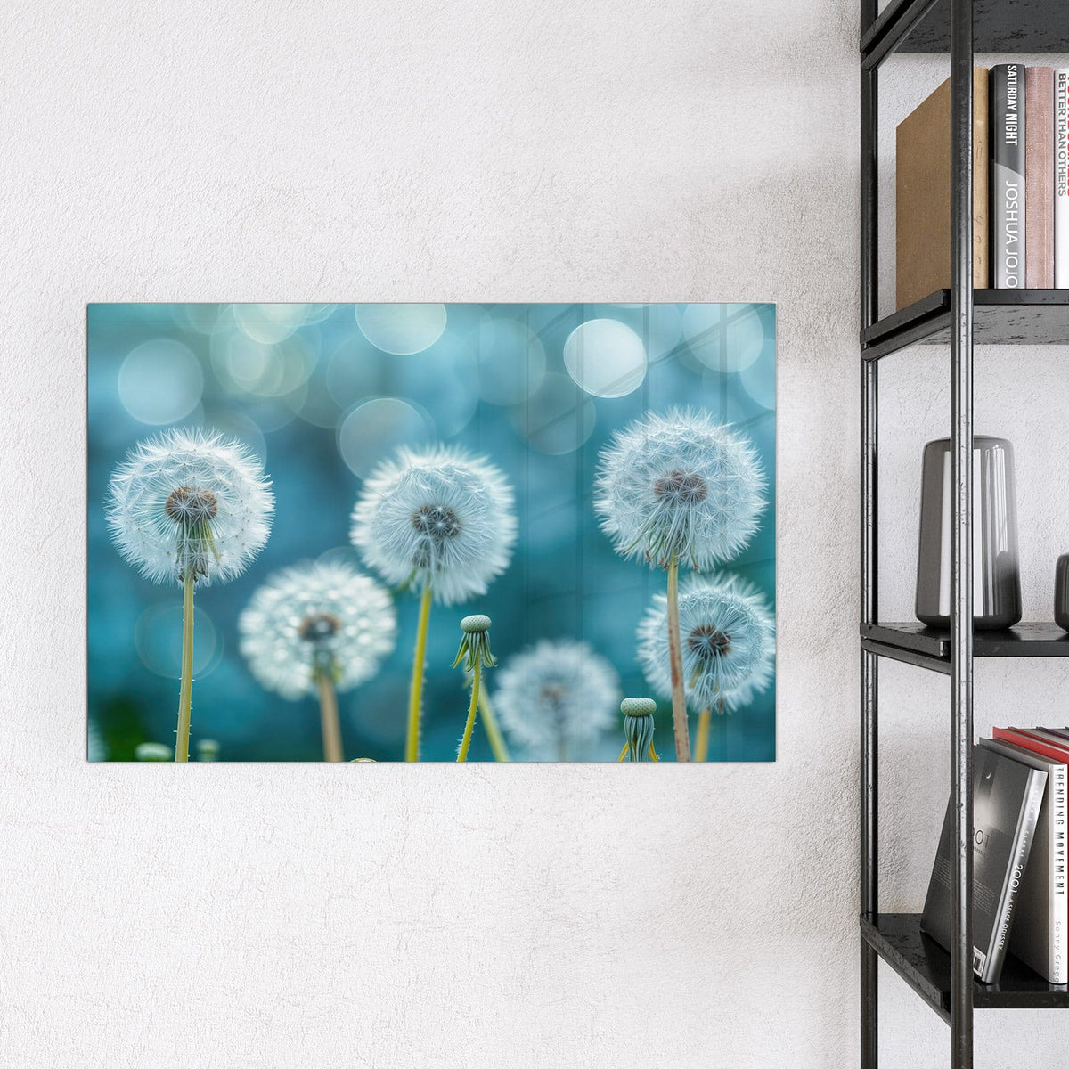 9 Größen – von 30 × 30 bis 120 × 90 cm – Magnettafel - Pusteblumen in Türkis