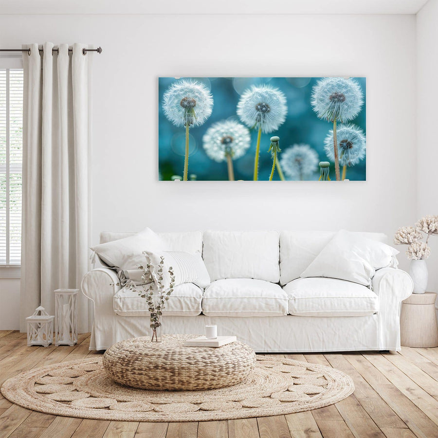 Maße Wandbild - Pusteblumen in Türkis - Querformat