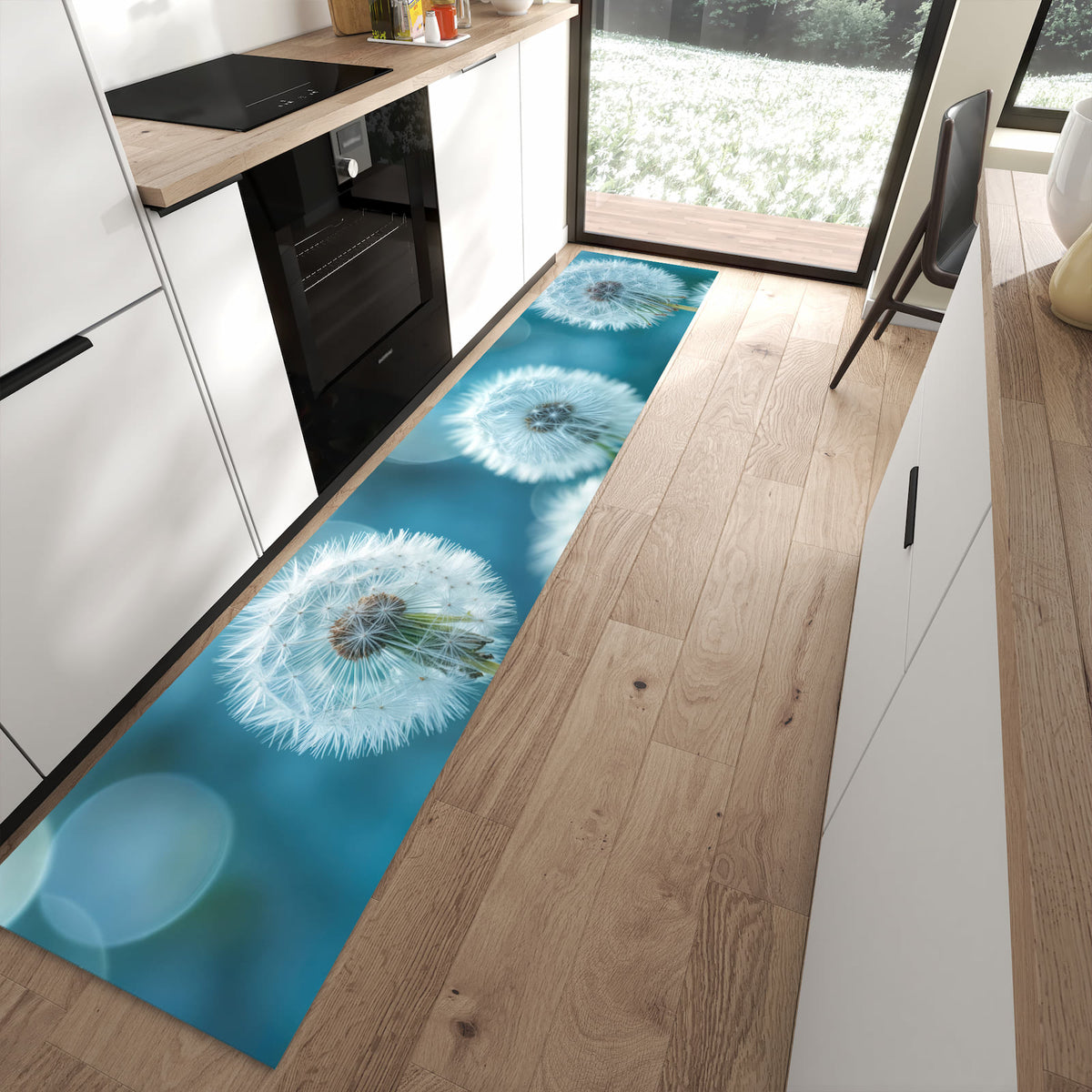 13 Größen – von 60 × 90 bis 80 × 300 cm – Küchenläufer - Pusteblumen in Türkis